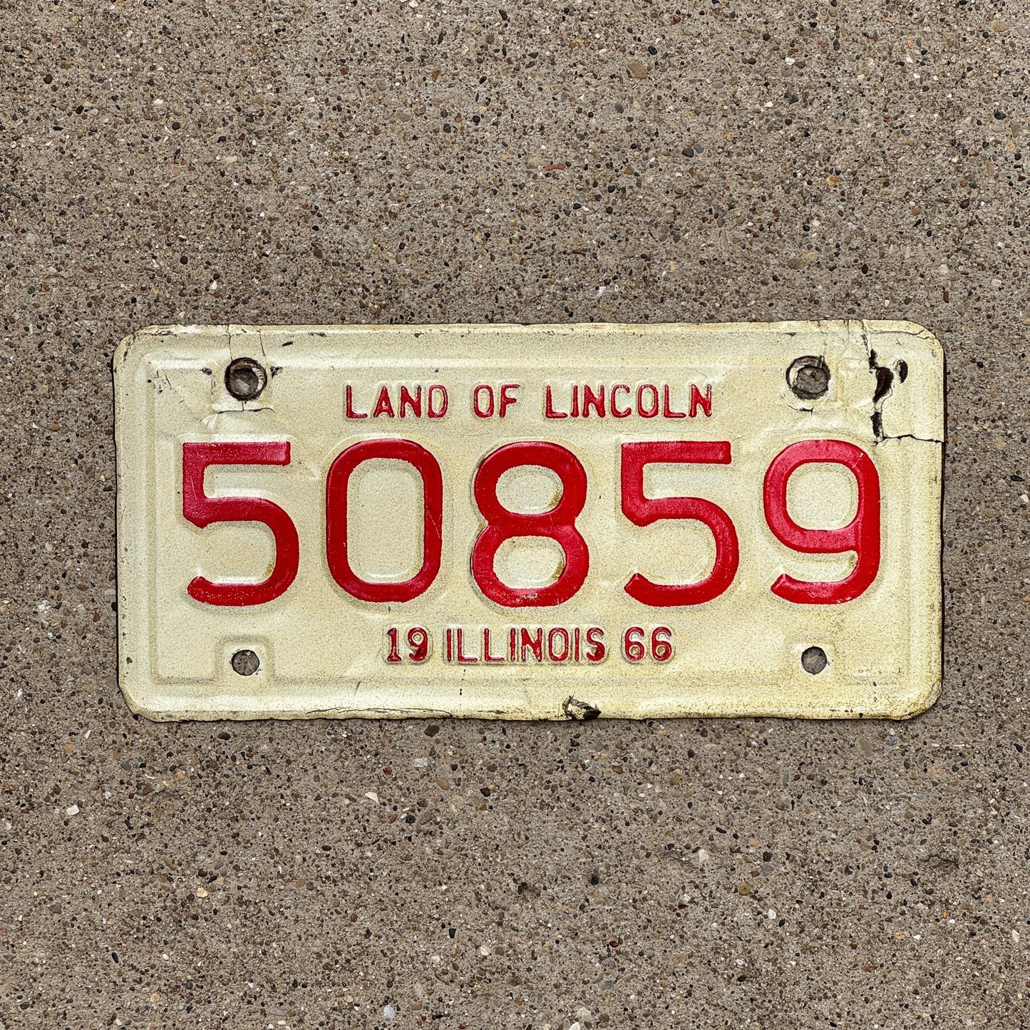 Photo of a 1966 Illinois Motorcycle License Plate Auto Tag Garage Decor Vintage 50859
