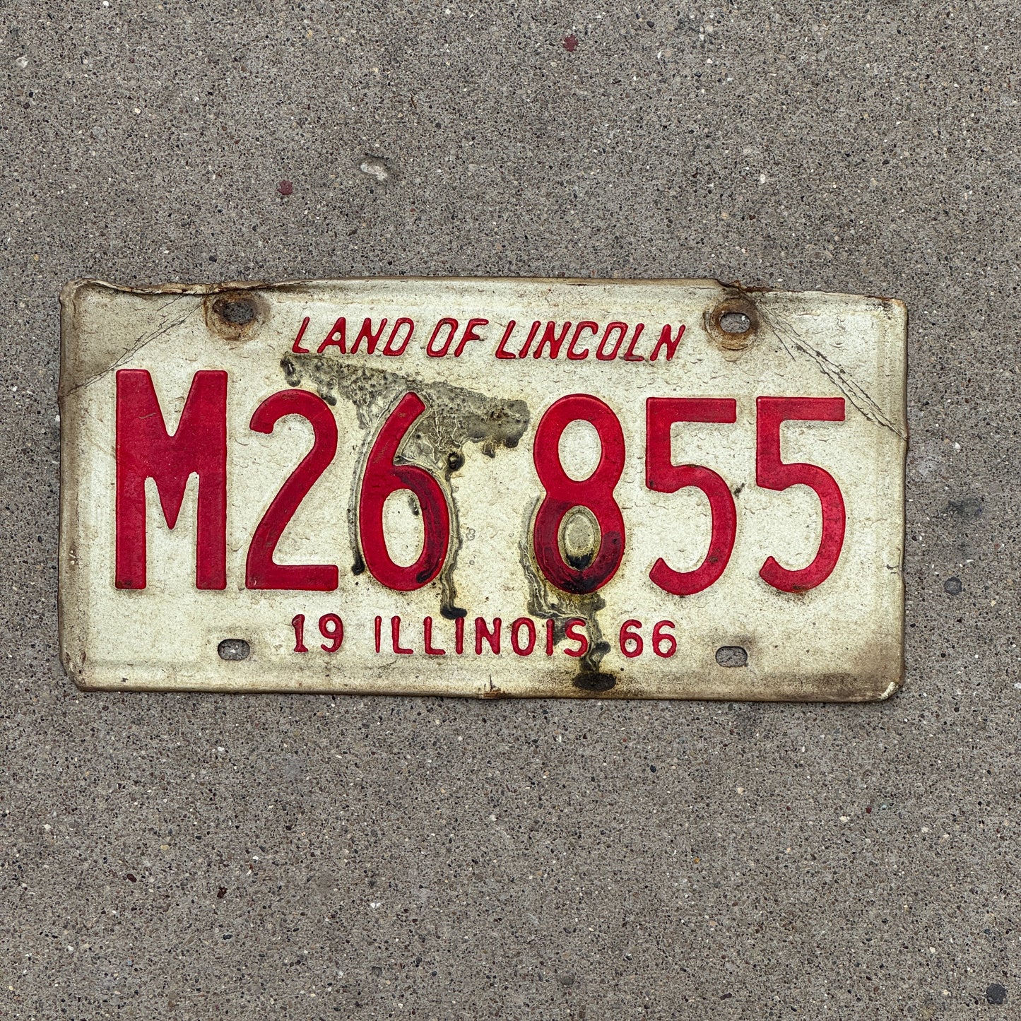Photo of a 1966 Illinois Municipal License Plate Auto Tag 1 Vintage Garage M 26 855 with original patina