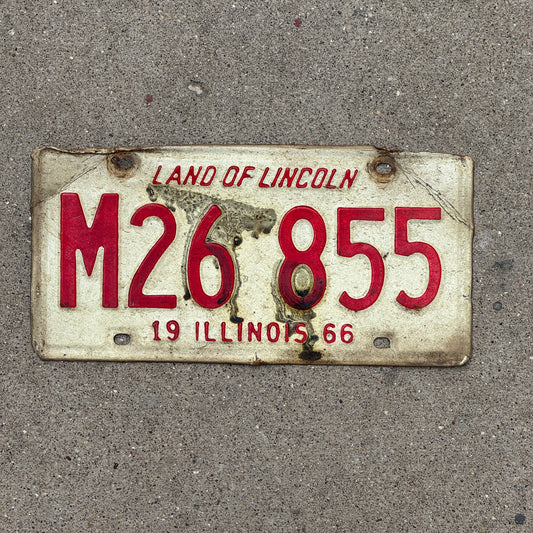 Photo of a 1966 Illinois Municipal License Plate Auto Tag 1 Vintage Garage M 26 855 with original patina