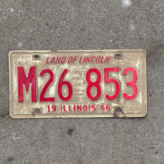 Photo of a 1966 Illinois Municipal License Plate Auto Tag 2 Vintage Garage M 26 853 with original patina
