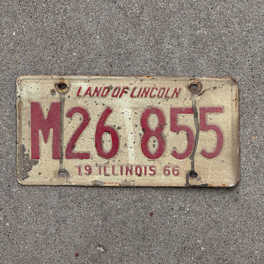 Photo of a 1966 Illinois Municipal License Plate Auto Tag 2 Vintage Garage M 26 855 with original patina