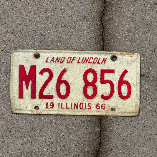 Photo of a 1966 Illinois Municipal License Plate Auto Tag 2 Vintage Garage M 26 856 with original patina