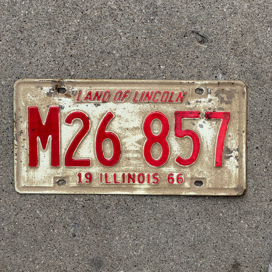 Photo of a 1966 Illinois Municipal License Plate Auto Tag 2 Vintage Garage M 26 857 with original patina