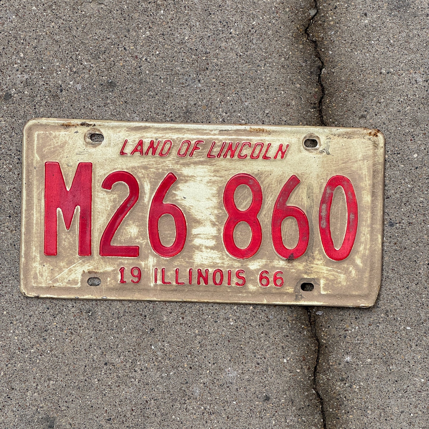 Photo of a 1966 Illinois Municipal License Plate Auto Tag 2 Vintage Garage M 26 860 with original patina