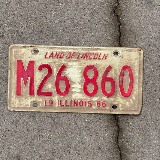 Photo of a 1966 Illinois Municipal License Plate Auto Tag 2 Vintage Garage M 26 860 with original patina