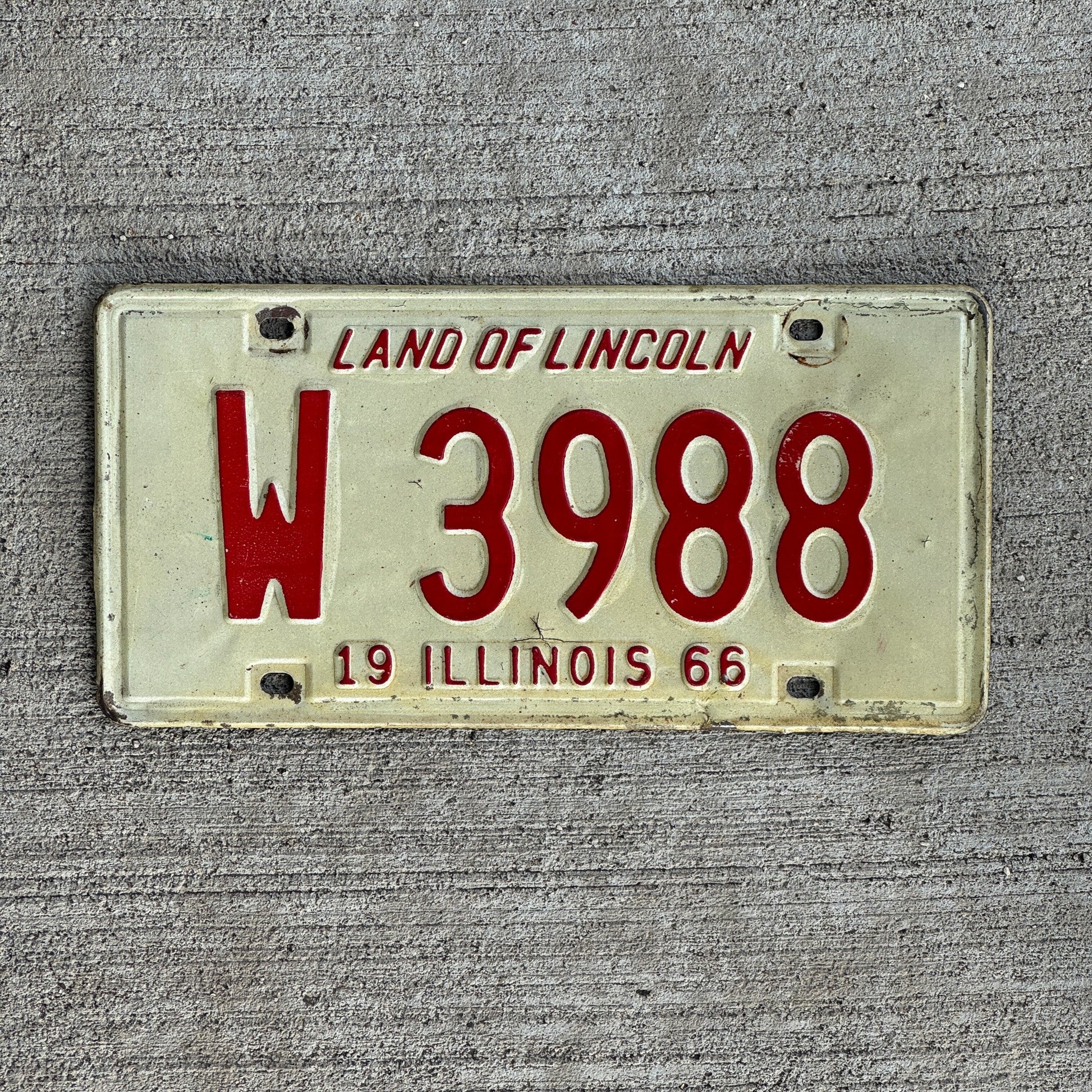 Photo of a 1966 Illinois Trailer License Plate Auto Tag Garage Decor Vintage W 3988 with original patina