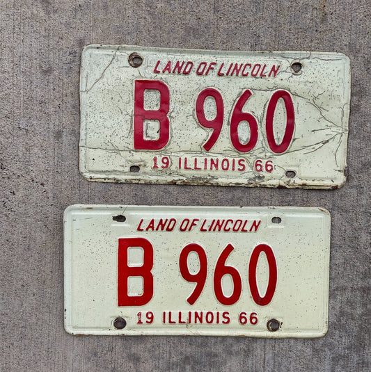 Photo of a 1966 Illinois Truck License Plate Pair Auto Tag Garage Decor Vintage B 960 with original patina