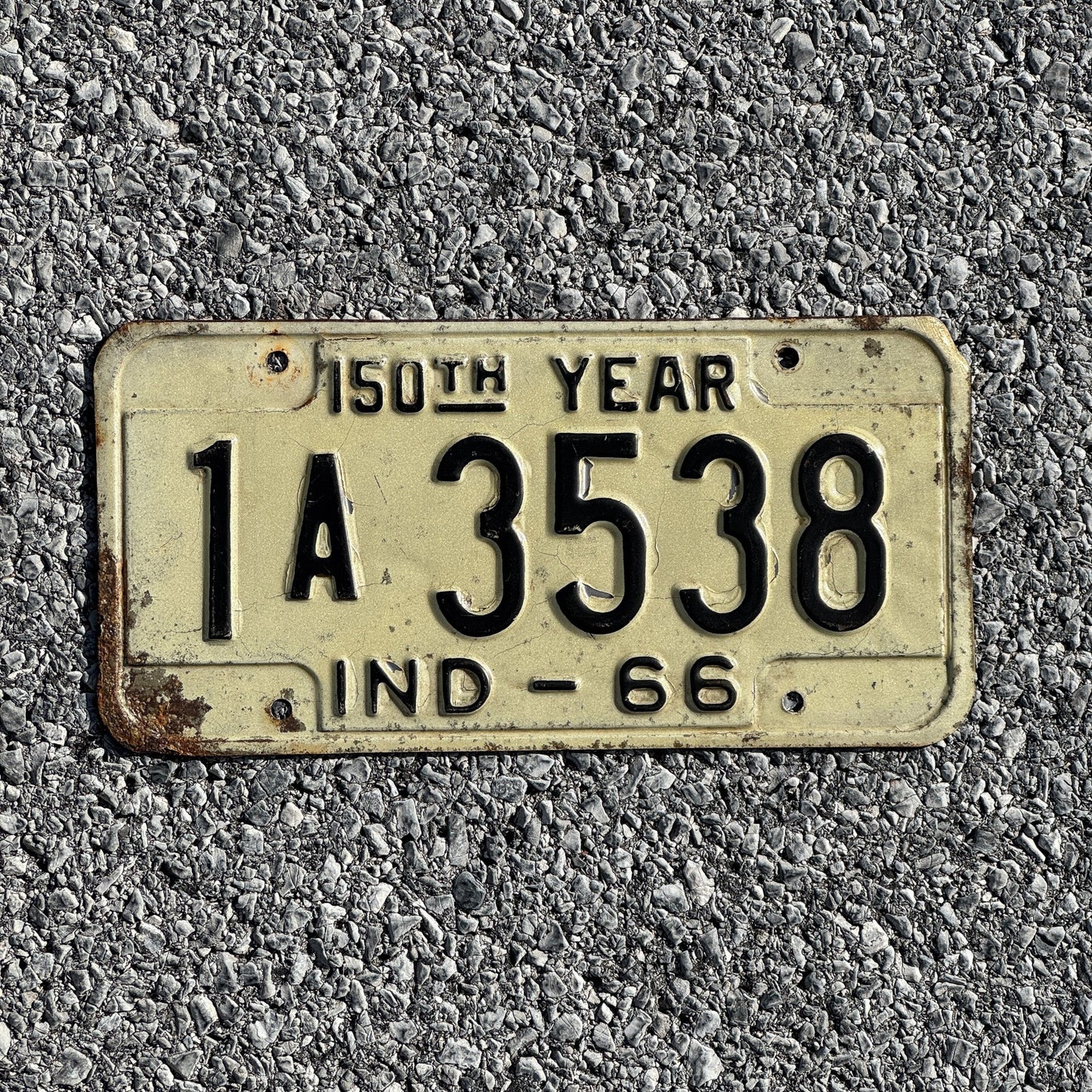 Photo of a 1966 Indiana License Plate Auto Tag Garage Decor Vintage 1A3538