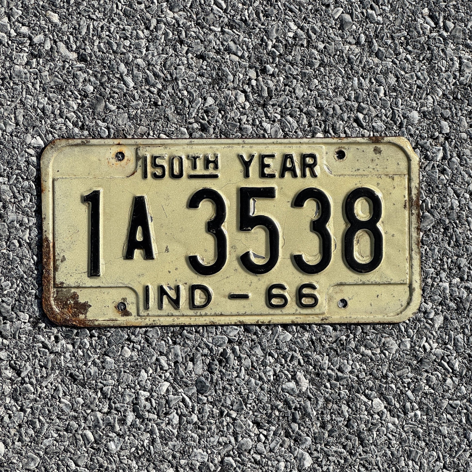 Photo of a 1966 Indiana License Plate Auto Tag Garage Decor Vintage 1A3538