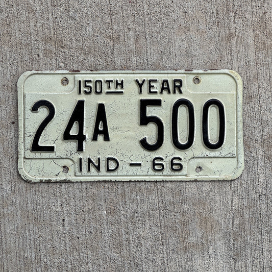 Photo of a 1966 Indiana License Plate Auto Tag Garage Decor Vintage 24A 500 with original patina