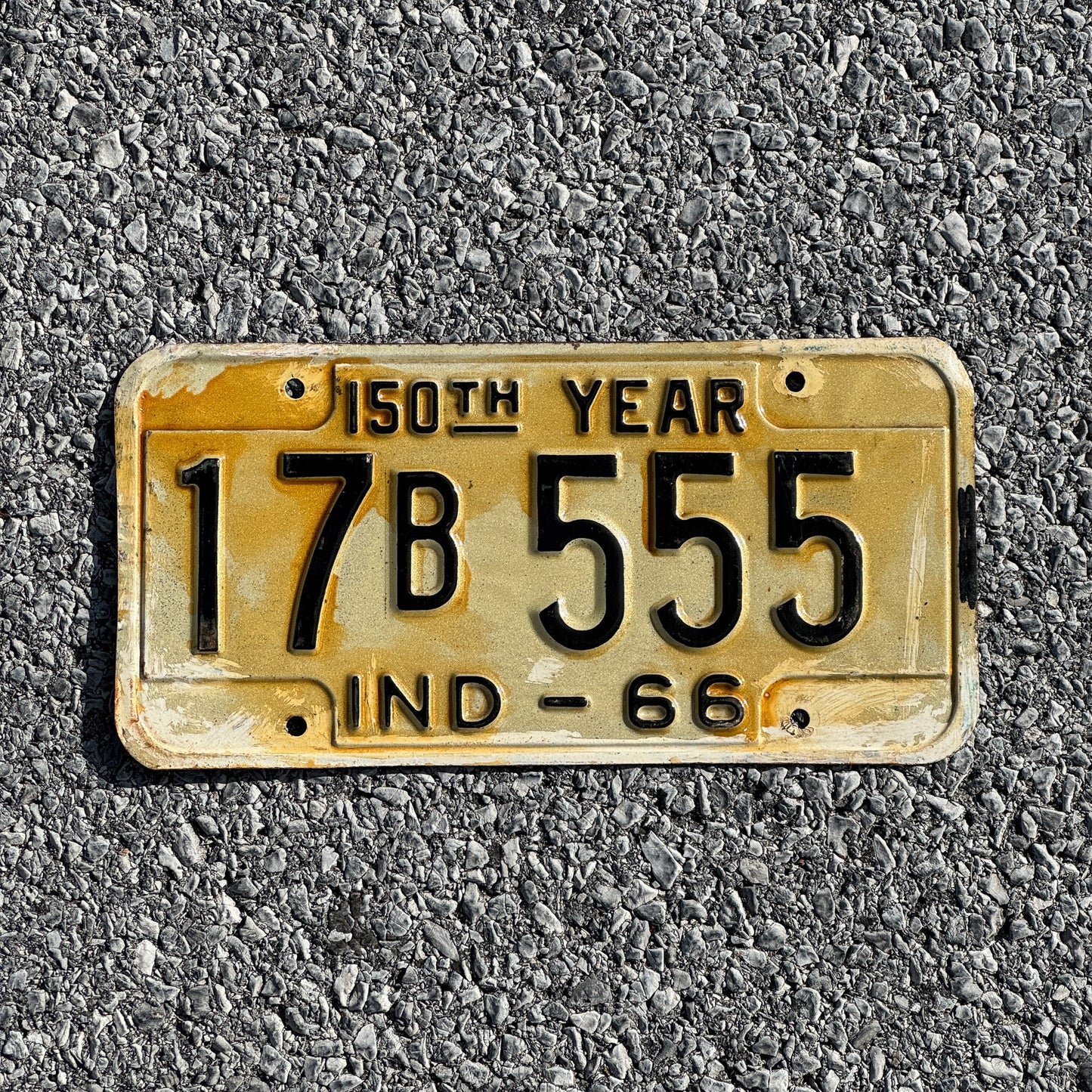 Photo of a 1966 Indiana License Plate Auto Tag Garage Decor Vintage Repeat Repeating 17 B 555