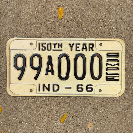 Photo of a 1966 Indiana Sample License Plate Auto Tag 1 Garage Decor 99A000 with original patina