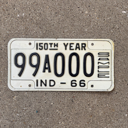 Photo of a 1966 Indiana Sample License Plate Auto Tag 2 Garage Decor 99A000 with original patina