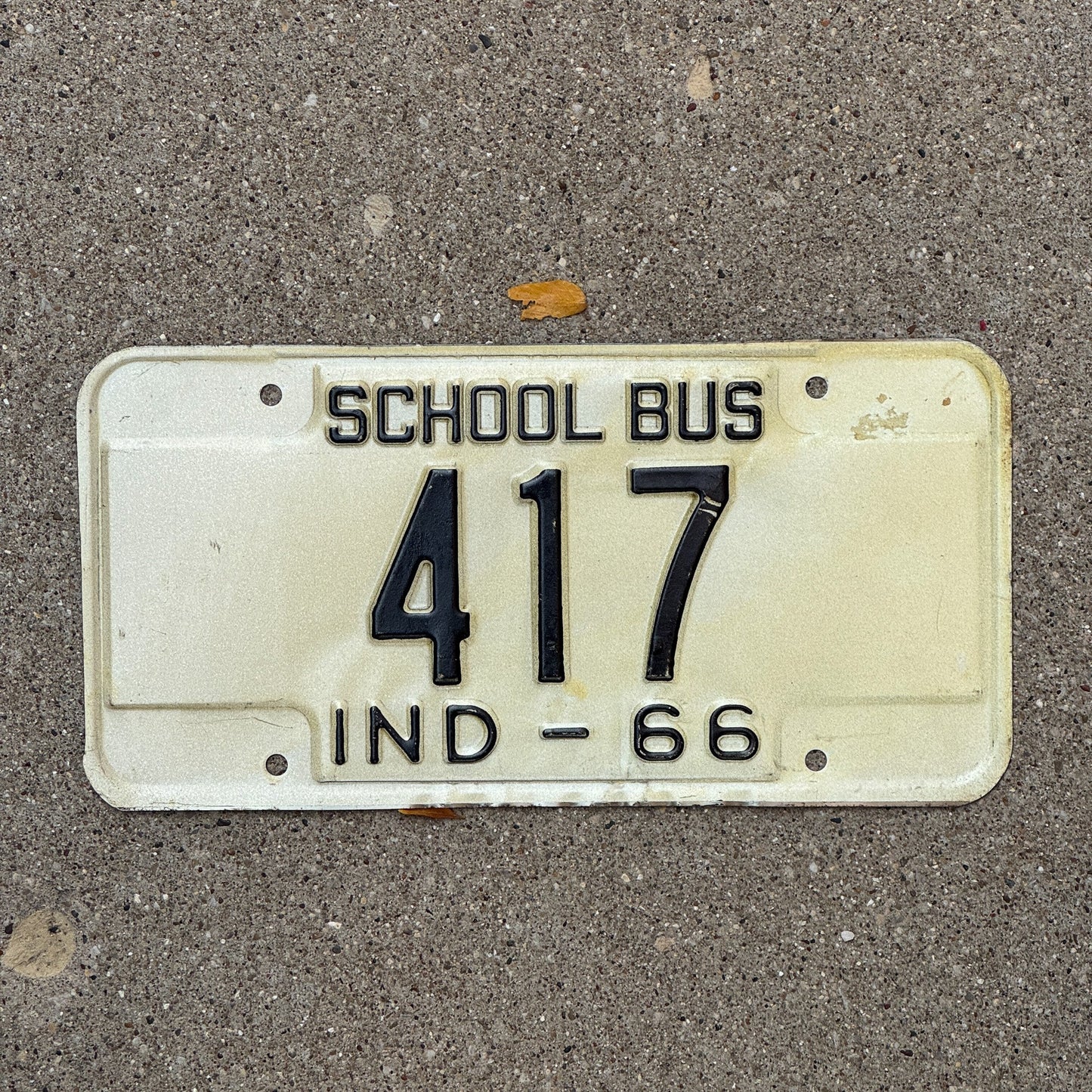 Photo of a 1966 Indiana School Bus License Plate Auto Tag Garage Decor Vintage 417 with original patina