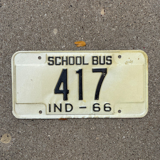 Photo of a 1966 Indiana School Bus License Plate Auto Tag Garage Decor Vintage 417 with original patina