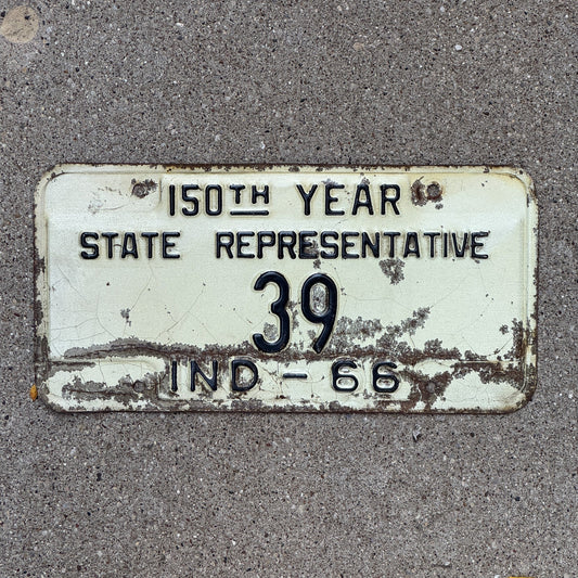 Photo of a 1966 Indiana State Representative License Plate Auto Tag Garage Decor Vintage 39 with original patina