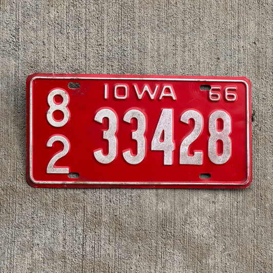 Photo of a 1966 Iowa License Plate Auto Tag Garage Decor Vintage 82 33428 with original patina