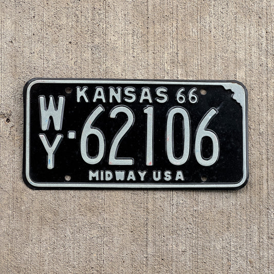 Photo of a 1966 Kansas License Plate Auto Tag Garage Decor Vintage WY 62106 with original patina