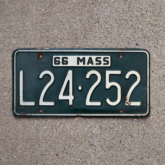 Photo of a 1966 Massachusetts License Plate Auto Tag Garage Decor Vintage L24 252 with original patina