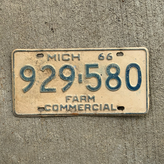 Photo of a 1966 Michigan Farm License Plate Auto Tag Garage Decor Vintage 929 580 with original patina