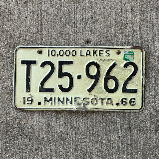 Photo of a 1966 Minnesota Farm Truck License Plate Auto Tag Garage Decor Vintage T25 962 with original patina
