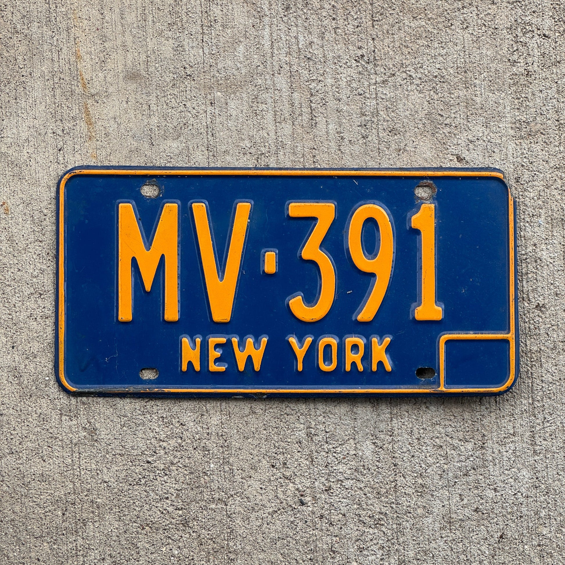 Photo of a 1966 New York License Plate Auto Tag Garage Decor Vintage Tag 1 Blue MV 391