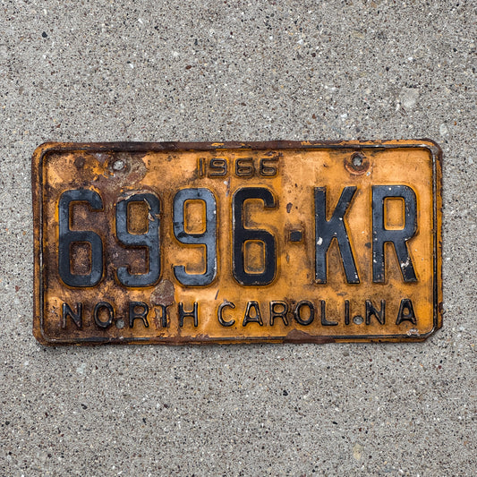 Photo of a 1966 North Carolina Trailer License Plate Auto Tag Garage Decor Vintage Private Trailer 6996 KR with original patina