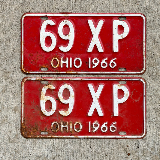 Photo of a 1966 Ohio Dealer License Plate Pair Auto Tag Garage Decor Vintage 69 XP with original patina