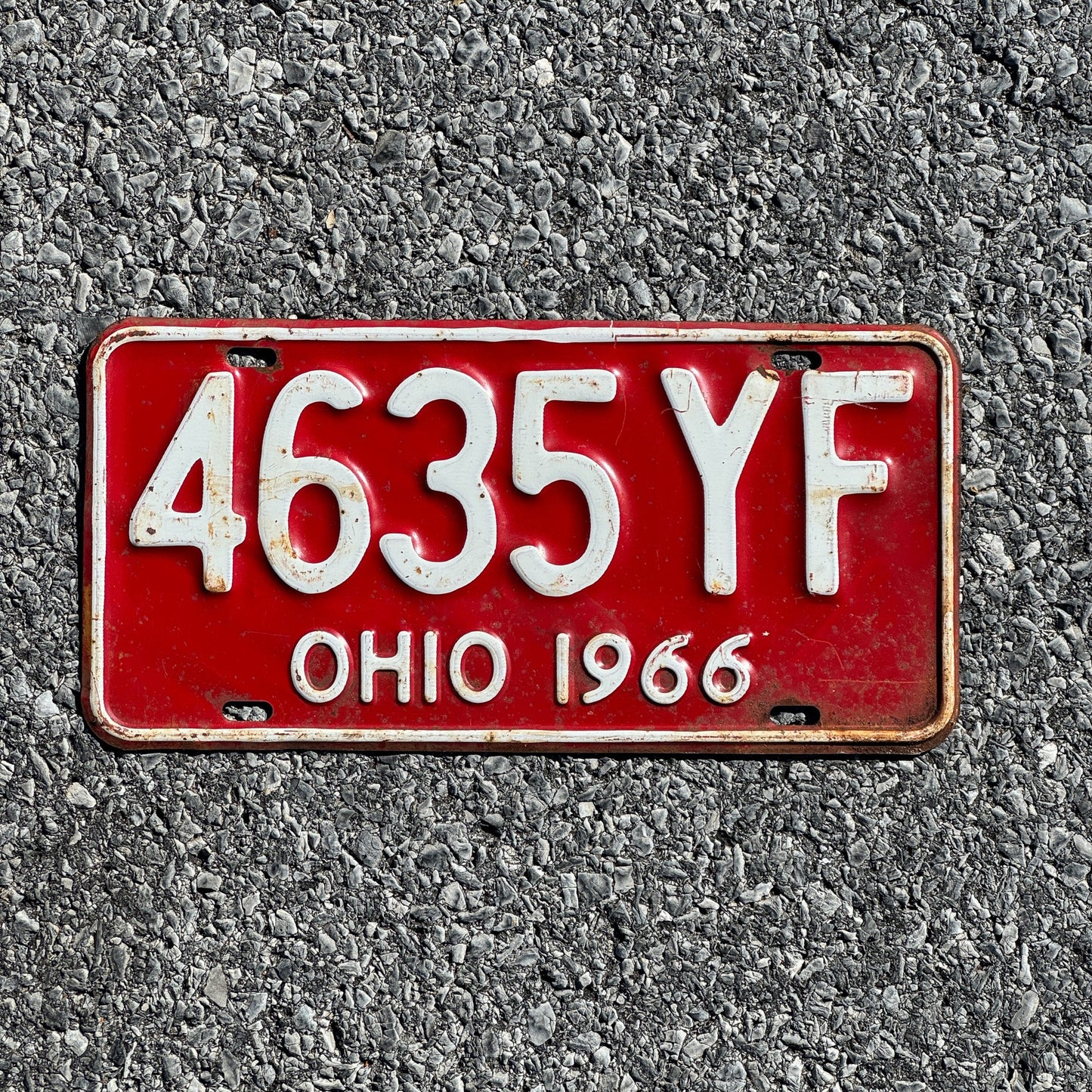 Photo of a 1966 Ohio License Plate Auto Tag Garage Decor Vintage 4635 YF