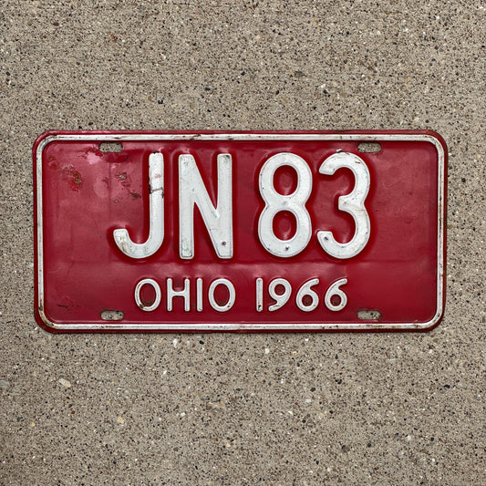 Photo of a 1966 Ohio License Plate Auto Tag Garage Decor Vintage JN 83 with original patina