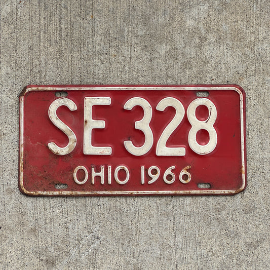 Photo of a 1966 Ohio License Plate Auto Tag Garage Decor Vintage SE 328 with original patina