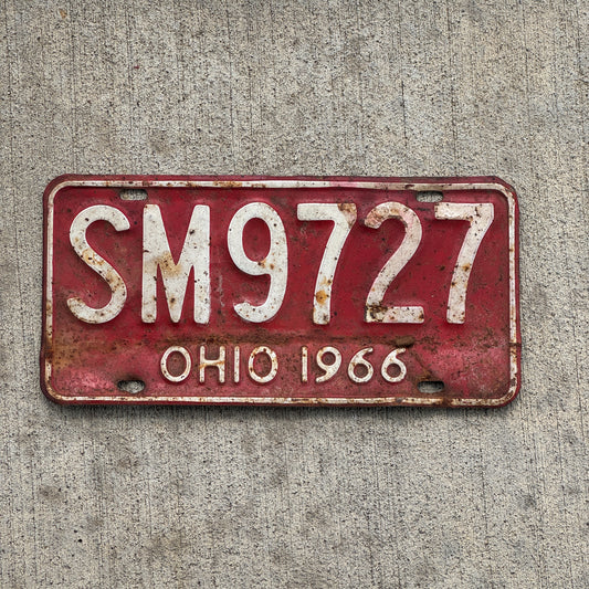 Photo of a 1966 Ohio License Plate Auto Tag Garage Decor Vintage SM 9727 with original patina