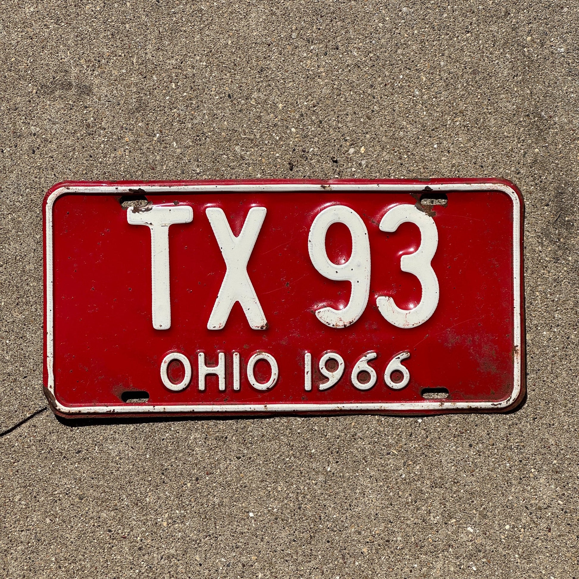 Photo of a 1966 Ohio License Plate Auto Tag Garage Decor Vintage Texas TX 93