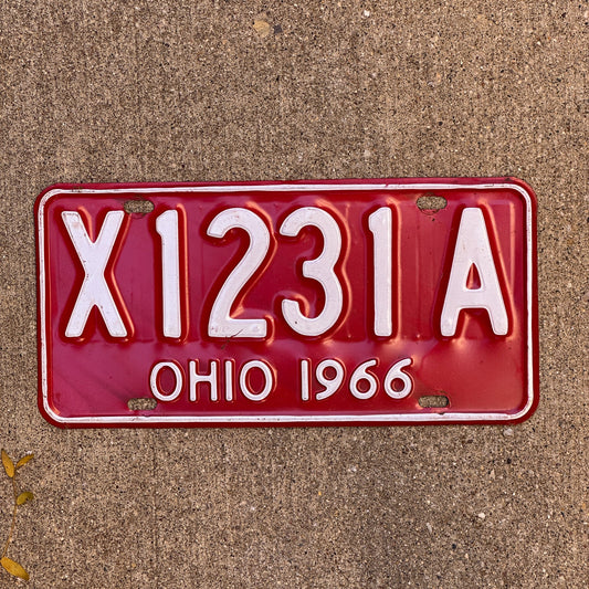 Photo of a 1966 Ohio License Plate Auto Tag Garage Decor Vintage X 1231 A with original patina