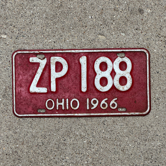Photo of a 1966 Ohio License Plate Auto Tag Garage Decor Vintage ZP 188 with original patina