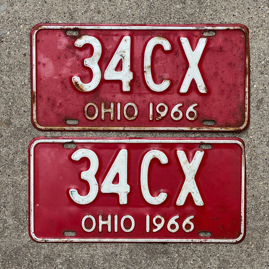 Photo of a 1966 Ohio License Plate Pair Auto Tag Garage Decor Vintage 34 CX with original patina