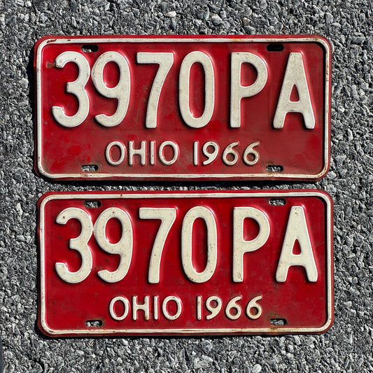 Photo of a 1966 Ohio License Plate Pair Auto Tag Garage Decor Vintage 3970 PA
