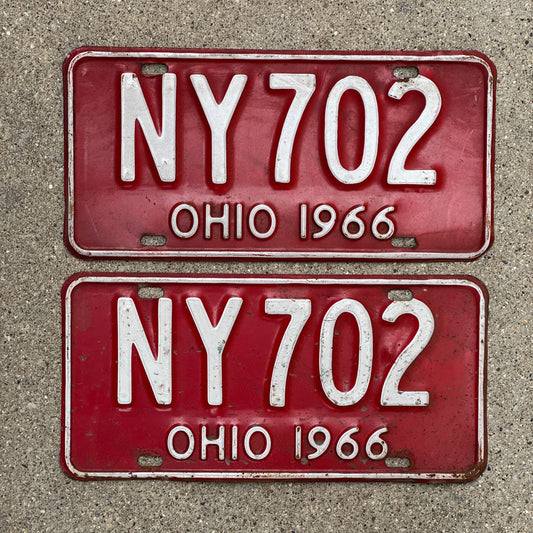 Photo of a 1966 Ohio License Plate Pair Auto Tag Garage Decor Vintage NY 702 with original patina
