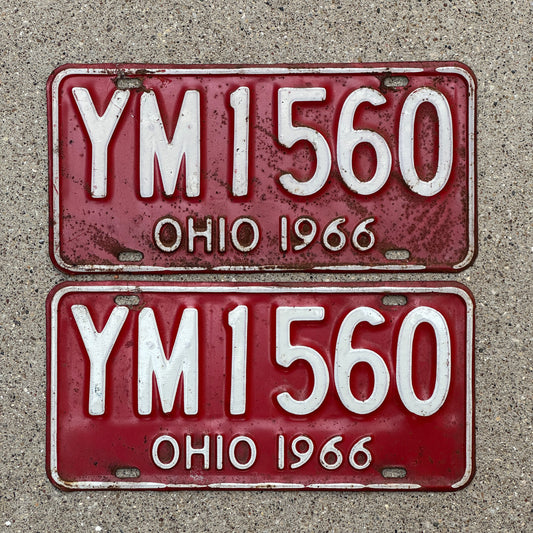 Photo of a 1966 Ohio License Plate Pair Auto Tag Garage Decor Vintage YM 1560 with original patina