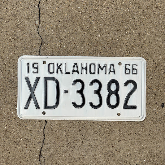 Photo of a 1966 Oklahoma License Plate Auto Tag Garage Decor Vintage XD 3382