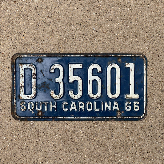 Photo of a 1966 South Carolina License Plate Auto Tag Garage Decor Vintage D 35601