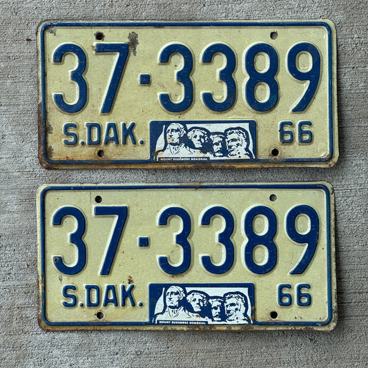 Photo of a 1966 South Dakota License Plate Pair Auto Tag Garage Decor Vintage Hutchinson 37 3389