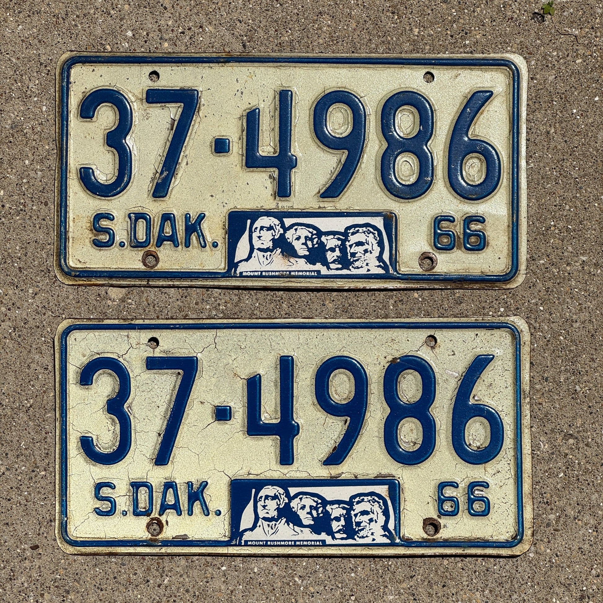 Photo of a 1966 South Dakota License Plate Pair Auto Tag Garage Decor Vintage Hutchinson 37 4986