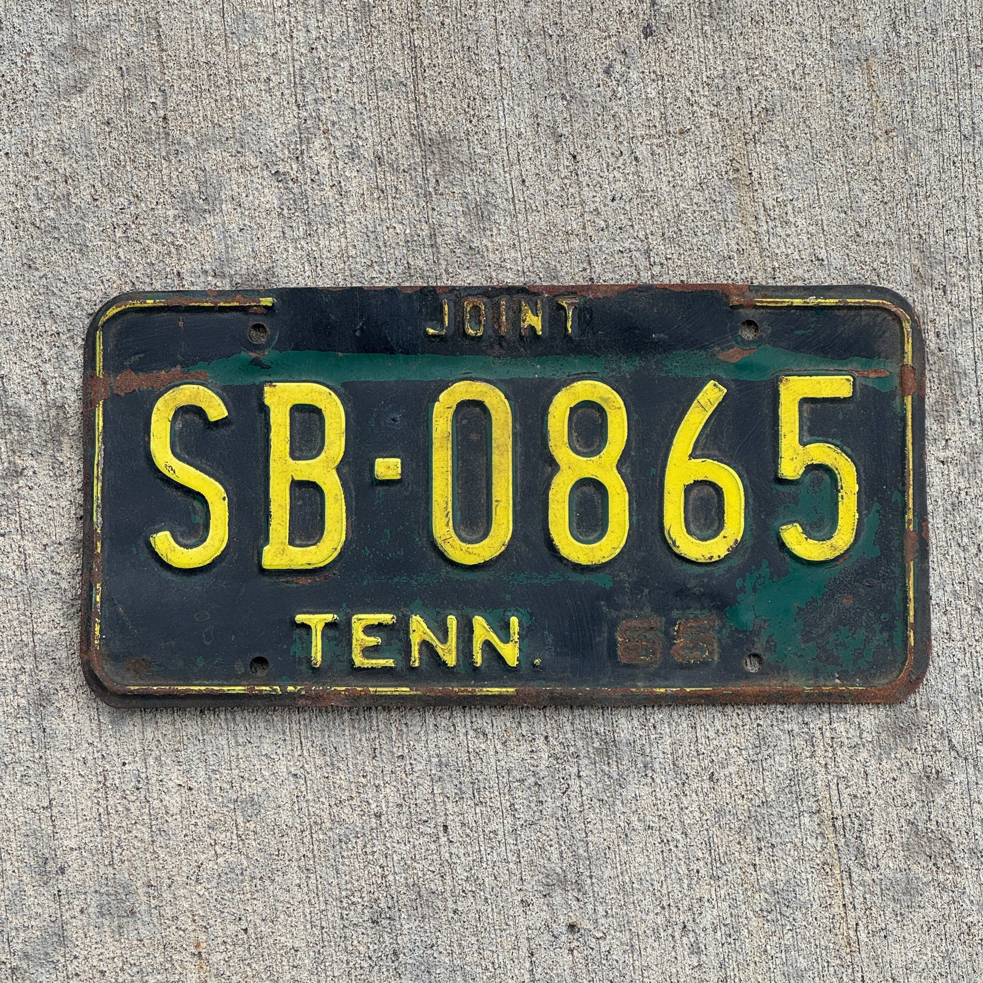 Photo of a 1966 Tennessee Joint Truck License Plate Auto Tag Garage Decor Vintage SB 0865 with original patina