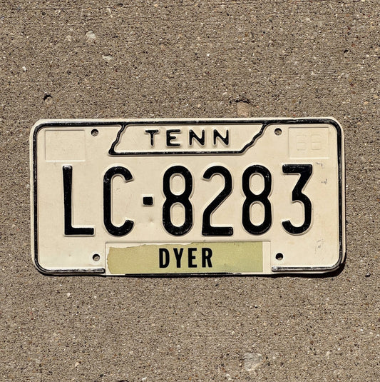 Photo of a 1966 Tennessee License Plate Auto Tag Garage Decor Vintage Dyer County LC 8283 with original patina