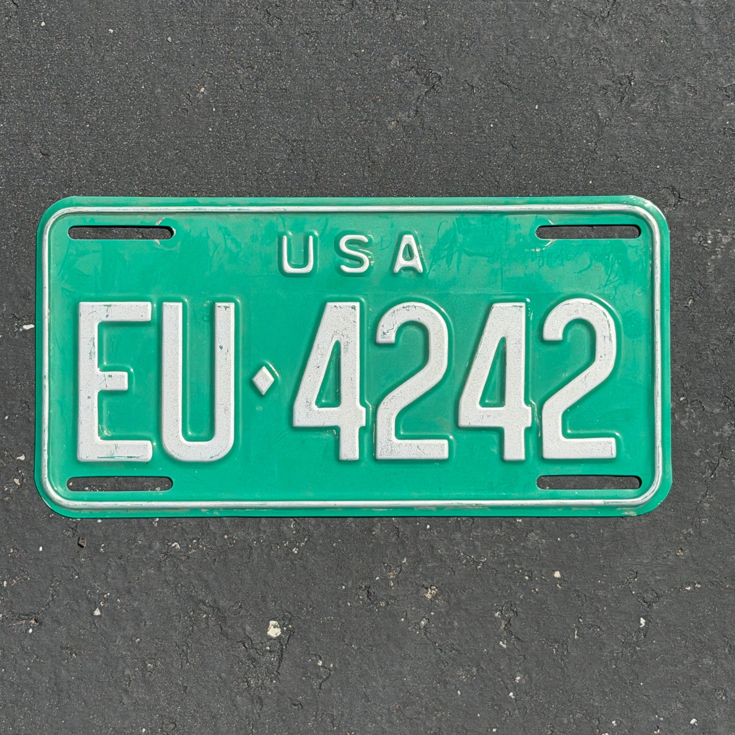 Photo of a 1966 US Forces Germany License Plate Auto Tag Garage Decor Vintage EU 4242 with original patina