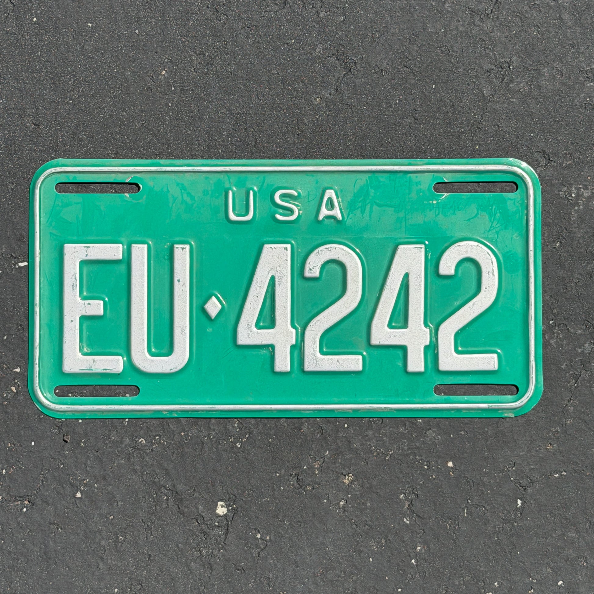 Photo of a 1966 US Forces Germany License Plate Auto Tag Garage Decor Vintage EU 4242 with original patina