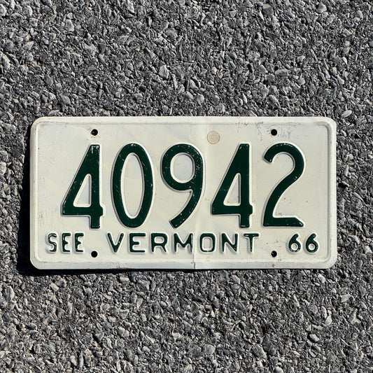 Photo of a 1966 Vermont License Plate Auto Tag Garage Decor Vintage 40942