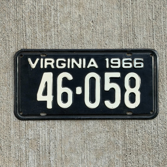 Photo of a 1966 Virginia License Plate Auto Tag Garage Decor Vintage High Quality 46 058 with original patina