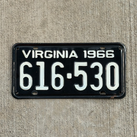 Photo of a 1966 Virginia License Plate Auto Tag Garage Decor Vintage High Quality 616 530 with original patina